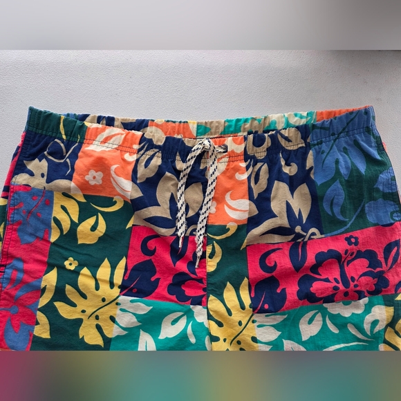 Vibrant Retro Y2K Tropical Patchwork Floral Swim Trunks - Dopamine Dressing - Picture 3 of 13